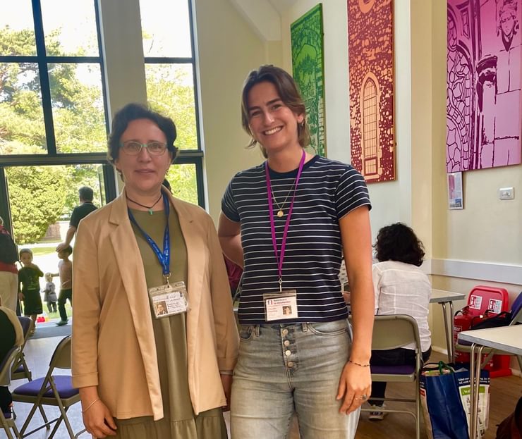 Our refugee support worker Lidiia with a volunteer from Sanctuary in Chichester at a drop in for refugees