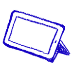 Blue line drawing of a tablet computer